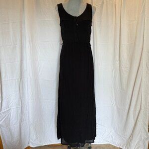 AGB Dress Long maxi black gauzy blend sleeveless pocketed size Small
